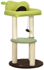 PawHut Árvore Arranhador para Gatos com Cama em Forma de Abacate Plataforma Postes de Sisal e Bola Suspensa Ø44x83cm Verde