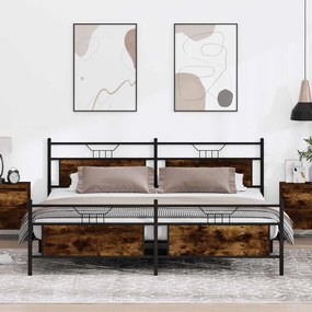 vidaXL Estrutura de cama sem colchão 200x200cm metal carvalho fumado