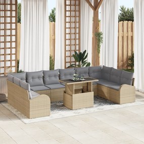 Conjunto de Sofá de Jardim com Almofadas de 11 Peças Bege Rattan Sinté