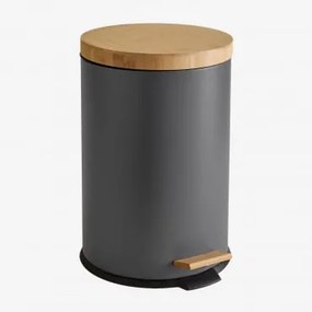 Lixeira Com Pedal Em Aço Galvanizado E Bambu Sosua Cinza Grafito & 20 L - Sklum