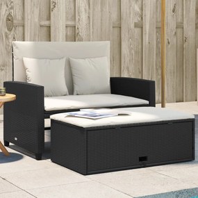 vidaXL Sofá de jardim com almofadões 2 lugares vime PE preto