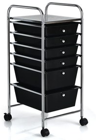 Carrinho com rodas auxiliar de armazenamento com 6 gavetas removíveis multiusos 34 x 43,5 x 76 cm Preto