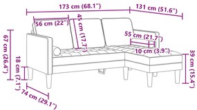 Sofá L de 3 Lugares vidaXL Cinza Escuro 160 cm Tecido