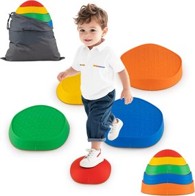Pedras de equilíbrio para crianças, 5 peças com superfície antiderrapante e bolsa de armazenamento para habilidades motoras, força, multicoloridas