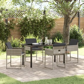vidaXL Conjunto de Jantar de Jardim com 5 Peças e Almofadas Cinza Claro Rattan Poli