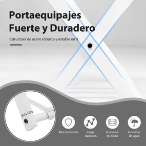 Estante dobrável de metal para bagagens até 60 kg com 4 correias estáveis e design de 2 andares para casa e hotel Branco