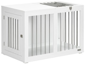 PawHut Gaiola para Cães com 2 Portas Bloqueáveis Casa para Cães de Tamanho Médio para Interior e Mesa Auxiliar 80x50x56,5 cm Branco | Aosom Portugal
