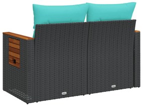 Sofá de jardim com almofadas, 2 lugares, vime sintético preto