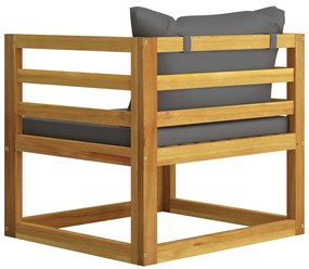 Cadeira de jardim c/ almofadões cinzento-escuro acácia maciça
