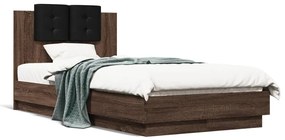 vidaXL Estrutura cama cabeceira/luzes LED 75x190 cm carvalho castanho
