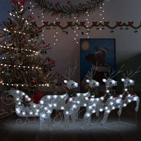 3100428 vidaXL Decoração de Natal renas/trenó p/ exterior 100 LEDs prateado