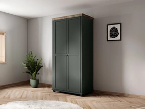 Roupeiro Tolnue 125, Carvalho lefkas, Verde escuro, 216x108x62cm, 92 kg, Portas para roupeiro: Com dobradiças, Número de prateleiras: 1, Número de prateleiras: 1