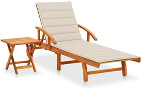 Espreguiçadeira de jardim com mesa e almofadão acácia maciça