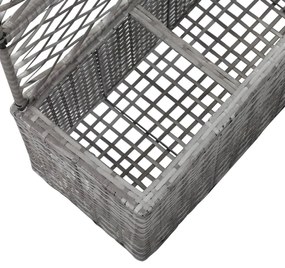 Floreira com treliça e 3 vasos 83x30x130 cm vime PE cinzento