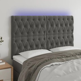 Cabeceira de cama c/ LED veludo 160x7x118/128 cm cinza-escuro