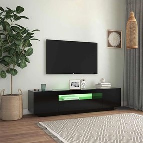 Móvel de TV com luzes LED 160x35x40 cm preto