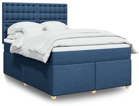 vidaXL Cama com molas/colchão 160x200 cm tecido azul