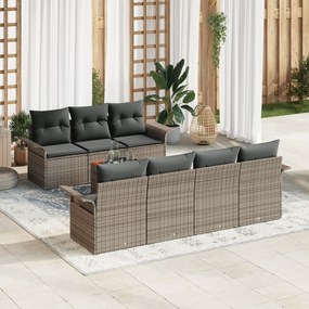 Conjunto de Sofá de Jardim de 8 Peças com Almofadas Cinza Polirattan A