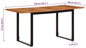 Mesa de jantar 160x80x75 cm Madeira maciça de Acácia