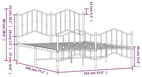 Estrutura de cama com cabeceira e pés 135x190 cm metal branco