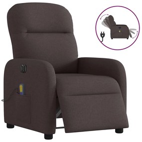 vidaXL Poltrona reclinável massagens elétrica tecido castanho-escuro