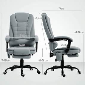Cadeira de escritório com função de massagem, altura ajustável, encosto reclinável e comando com fio, cinzenta
