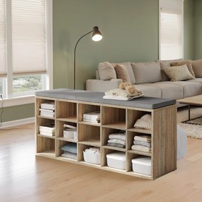 Banco para sapatos com espaço de arrumação, sapateira com assento 30 x 105 x 48 cm castanho-cinzento
