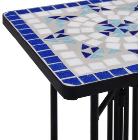 Mesa de apoio em mosaico cerâmica azul e branco