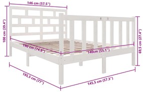 Estrutura de cama 140x190 cm madeira de pinho maciça branco