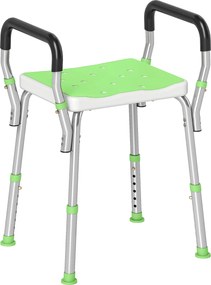 Banco de duche para idosos e pessoas com deficiência, com braços de apoio, altura ajustável, pés antiderrapantes, verde