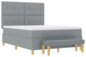 Cama Box Spring vidaXL com Colchão e Banco Cinza Claro 140x190 cm Teci