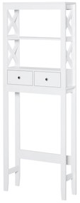 Kleankin Prateleira de banheiro Armário com 3 prateleiras e 2 gavetas com dispositivo anti-queda 60x20x165 cm Branco