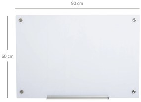 Placa de vidro magnético com bandeja Inclui 4 marcadores e borracha 90x60x0,45 cm Branco