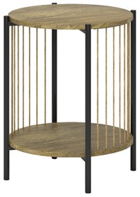 HOMCOM Mesa Auxiliar Redonda de 2 Níveis Mesa Auxiliar Boémia com Prateleira e Estrutura em Aço 43,5x43,5x51 cm Madeira e Preto