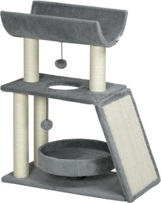 PawHut Arranhador para Gatos Altura 76 cm com 4 Postes de Arranhar Cama Plataforma em U Almofada para Arranhar Cinzento | Aosom Portugal