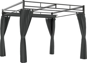 Pérgola de Jardim 295x295x221 cm com Teto Retrátil e Cortinas UPF30+ Estrutura Metálica Pérgola para Exterior Cinzento Escuro
