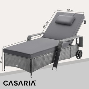 Espreguiçadeira de jardim 193x90x43cm rodas e almofadas cinzenta antracite