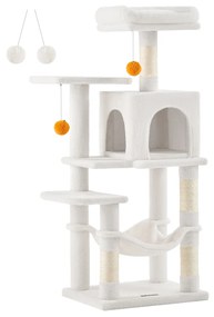 Arranhador para gatos com cama de rede e caverna 45 x 35 x 112 cm creme branco