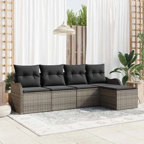 Conjunto de Sofá de Jardim vidaXL 5 Peças com Almofadas Rattan PE Cinza