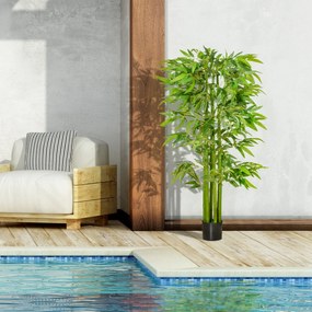 Bambu Artificial XL 1,60 m de altura, 975 folhas densas e realistas, com vaso incluído, preto e verde
