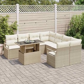 Conjunto de Sofás para Jardim vidaXL 9 Peças com Almofadas Bege Polirr