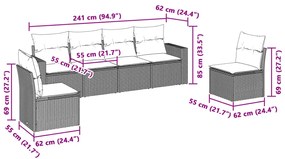 6 pcs conj. sofás jardim com almofadões vime PE cinzento-claro