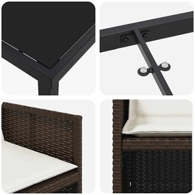 Conjunto de Jantar de Jardim 5 Peças com Almofadas Marrons em Rattan e