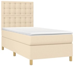 Cama box spring c/ colchão e LED 100x200 cm tecido cor creme