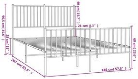 Estrutura de cama com cabeceira e pés 140x200 cm metal branco