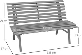 Banco de jardim para exterior com 2 lugares 123 x 67 x 79 cm, encosto com ripas, em alumínio, cinzento