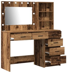 Conjunto de Mesa de Maquiagem 2 Peças com LED Madeira Velha Madeira Té