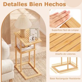 Conjunto de 2 mesas auxiliares 40 x 28 x 65 cm retangulares de bambu com prateleiras de arrumação, mesa de cabeceira em acabamento natural