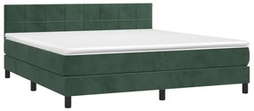 Cama box spring c/ colchão/LED 160x200 cm veludo verde-escuro