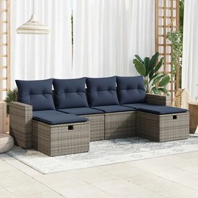 6 pcs conjunto sofás de jardim com almofadões vime cinzento